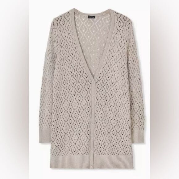 torrid Sweaters - Torrid Taupe Pointelle Long Sleeve Button Up Boyfriend Cardigan